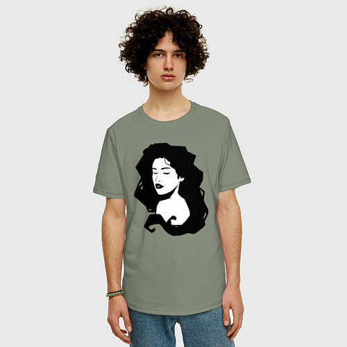 Мужская футболка оверсайз Графичная девушка с волнистыми волосами / Авокадо – фото 3