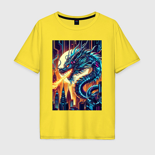 Мужская футболка оверсайз New year dragon - neon / Желтый – фото 1