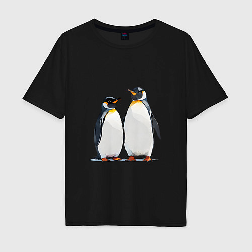 Мужская футболка оверсайз Друзья-пингвины / Черный – фото 1