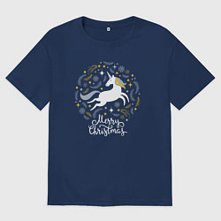 Мужская футболка оверсайз Unicorn christmas