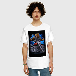 Футболка оверсайз мужская Медведь байкер с мотоциклом, цвет: белый — фото 2