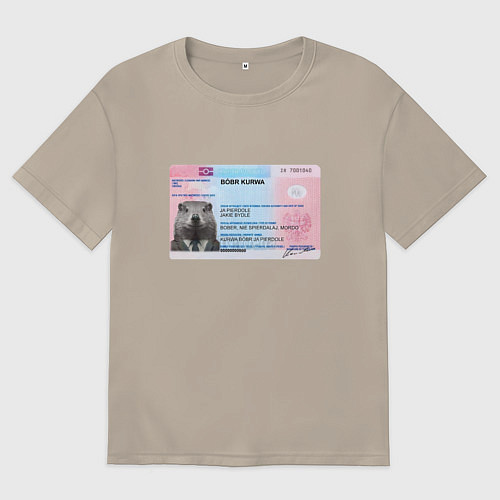 Мужская футболка оверсайз Bobr kurwa passport / Миндальный – фото 1