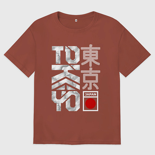 Мужская футболка оверсайз Токио типографика / Кирпичный – фото 1