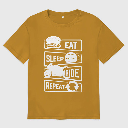 Мужская футболка оверсайз Еда сон гонка / Горчичный – фото 1