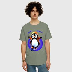 Футболка оверсайз мужская Пингвин на скейте, цвет: авокадо — фото 2