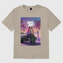 Футболка оверсайз мужская GTA6, цвет: миндальный