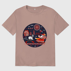 Футболка оверсайз мужская Кот и лиса из сказки, цвет: пыльно-розовый