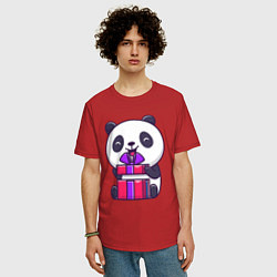 Футболка оверсайз мужская Панда с подарком, цвет: красный — фото 2