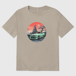 Мужская футболка оверсайз Японский автомобиль в закатной пустоши