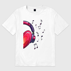 Футболка оверсайз мужская The heart in the headphones left, цвет: белый