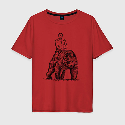 Мужская футболка оверсайз Президент на медведе / Красный – фото 1