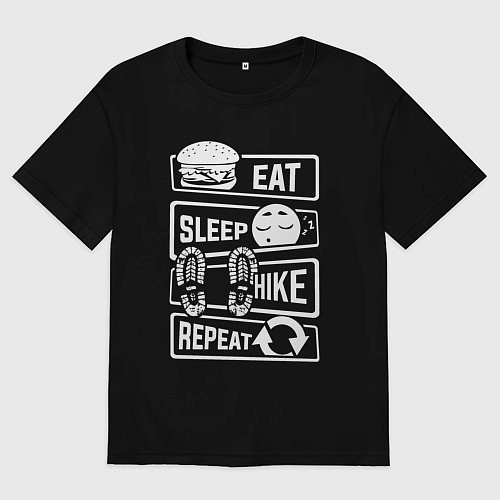 Мужская футболка оверсайз Еда сон туризм / Черный – фото 1