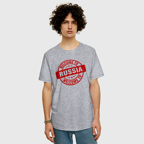 Мужская футболка оверсайз Welcome Russia / Меланж – фото 3