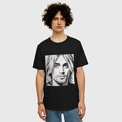 Футболка оверсайз мужская Портрет Кобейн, цвет: черный — фото 2