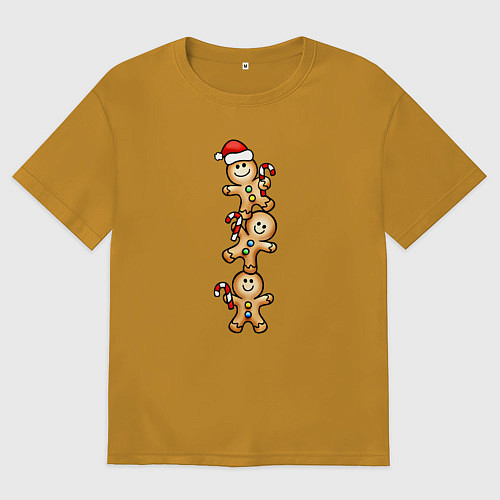 Мужская футболка оверсайз Веселые пряничные человечки / Горчичный – фото 1