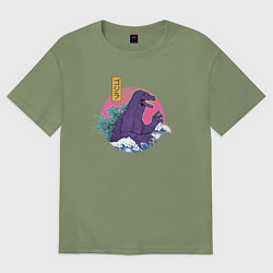 Футболка оверсайз мужская Годзилла выходит из волн, цвет: авокадо