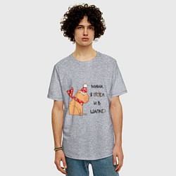 Футболка оверсайз мужская Мем капибара в шапочке: мама я поел и в шапке, цвет: меланж — фото 2
