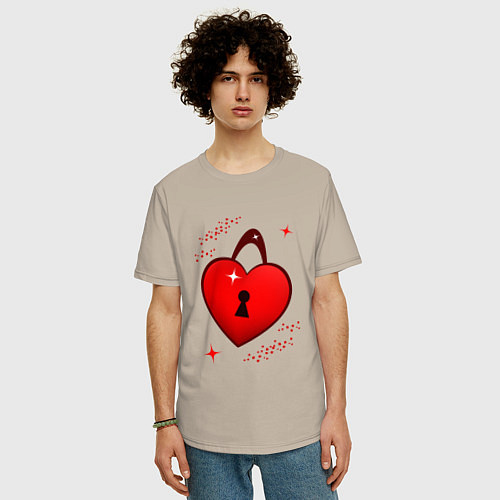 Мужская футболка оверсайз Сердце замок / Миндальный – фото 3