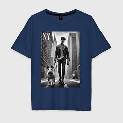 Мужская футболка оверсайз Чувак с бультерьером - Нью-Йорк