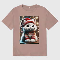 Мужская футболка оверсайз Котик в новогоднем свитере