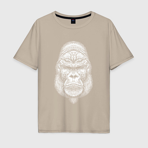 Мужская футболка оверсайз Морда серьезной гориллы / Миндальный – фото 1