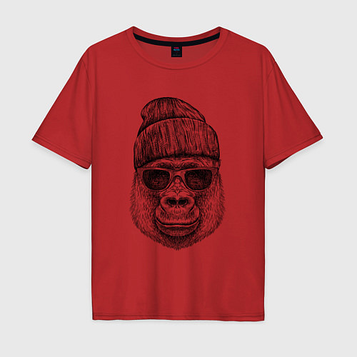 Мужская футболка оверсайз Горилла в шапке / Красный – фото 1