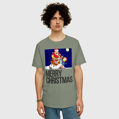 Мужская футболка оверсайз Merry Christmas Simpsons / Авокадо – фото 3