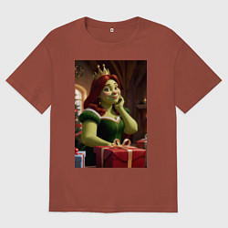 Футболка оверсайз мужская Шрек: Фиона с подарками, цвет: кирпичный