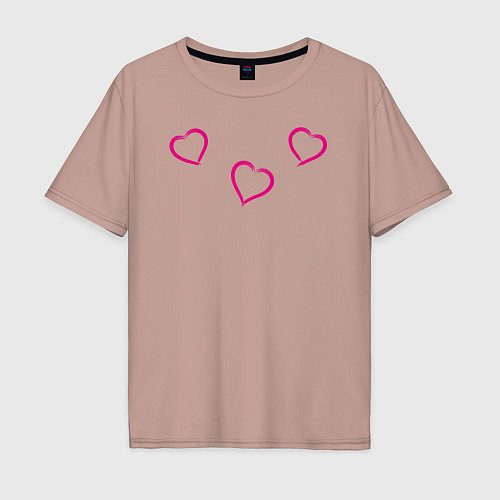 Мужская футболка оверсайз Сердечки кистью / Пыльно-розовый – фото 1