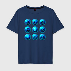 Футболка оверсайз мужская Крипта логотипы, цвет: тёмно-синий