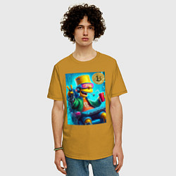 Футболка оверсайз мужская Барт Симпсон владелец биткоина, цвет: горчичный — фото 2