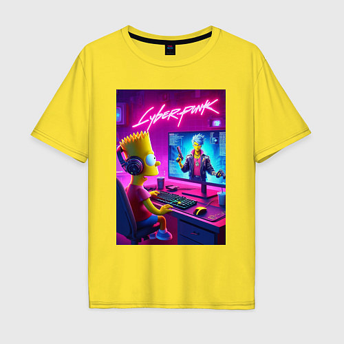 Мужская футболка оверсайз Gamer Bart - cyberpunk / Желтый – фото 1
