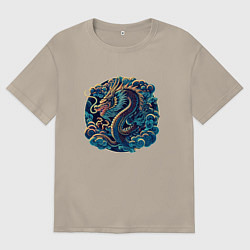 Футболка оверсайз мужская Dragon - irezumi art, цвет: миндальный