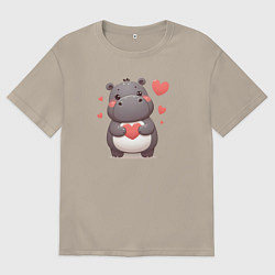 Мужская футболка оверсайз Милый бегемотик с сердечками