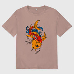 Футболка оверсайз мужская Карп кои на волнах, цвет: пыльно-розовый