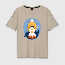 Мужская футболка оверсайз Пингвин со снежинкой