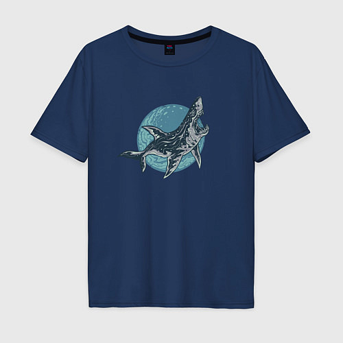 Мужская футболка оверсайз Большая акула / Тёмно-синий – фото 1