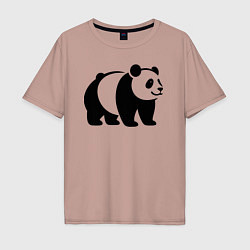 Мужская футболка оверсайз Стоящая на четырёх лапах чёрная панда