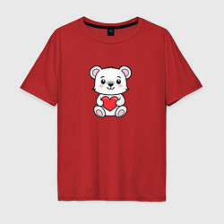 Мужская футболка оверсайз Белый медвежонок с сердечком