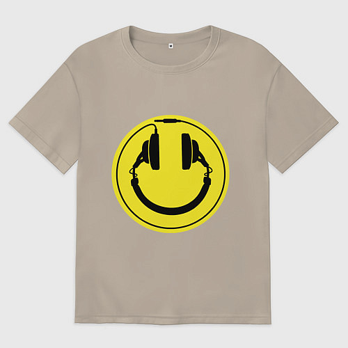 Мужская футболка оверсайз Смайл диджея / Миндальный – фото 1