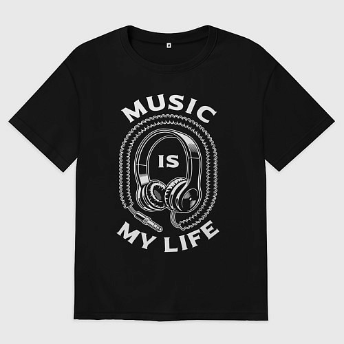 Мужская футболка оверсайз Музыка is my life / Черный – фото 1