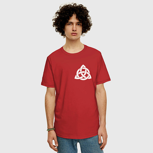 Мужская футболка оверсайз Символ трикветр трилистник на груди / Красный – фото 3