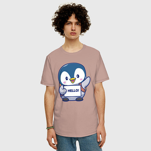 Мужская футболка оверсайз Привет пингвин / Пыльно-розовый – фото 3