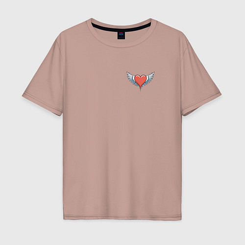 Мужская футболка оверсайз Сердечко с крылашками / Пыльно-розовый – фото 1