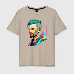 Мужская футболка оверсайз Портрет мужчины с бородой Cyberpunk 2077