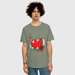 Футболка оверсайз мужская Сердце с розой и черепом, цвет: авокадо — фото 2