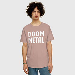 Футболка оверсайз мужская Надпись Doom metal, цвет: пыльно-розовый — фото 2