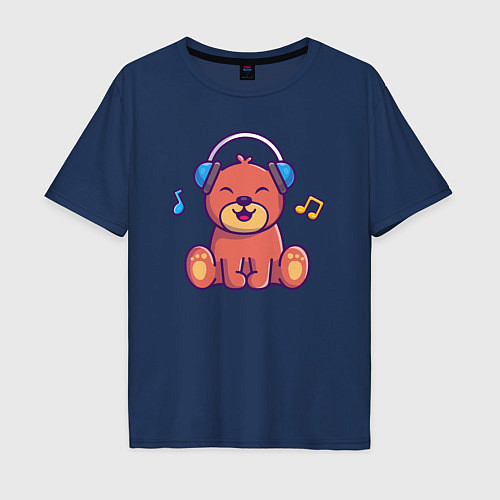 Мужская футболка оверсайз Музыкальный мишка / Тёмно-синий – фото 1