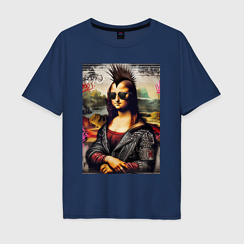 Мужская футболка оверсайз Mona Lisa - punk / Тёмно-синий – фото 1