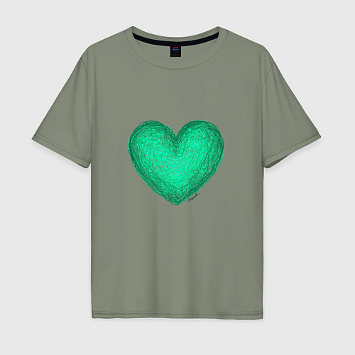 Мужская футболка оверсайз Рисунок сердце бирюзового цвета / Авокадо – фото 1